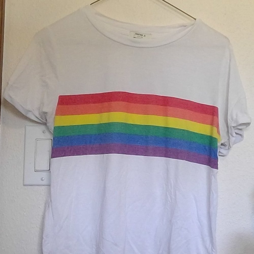 Rainbow Striped White Crop Top